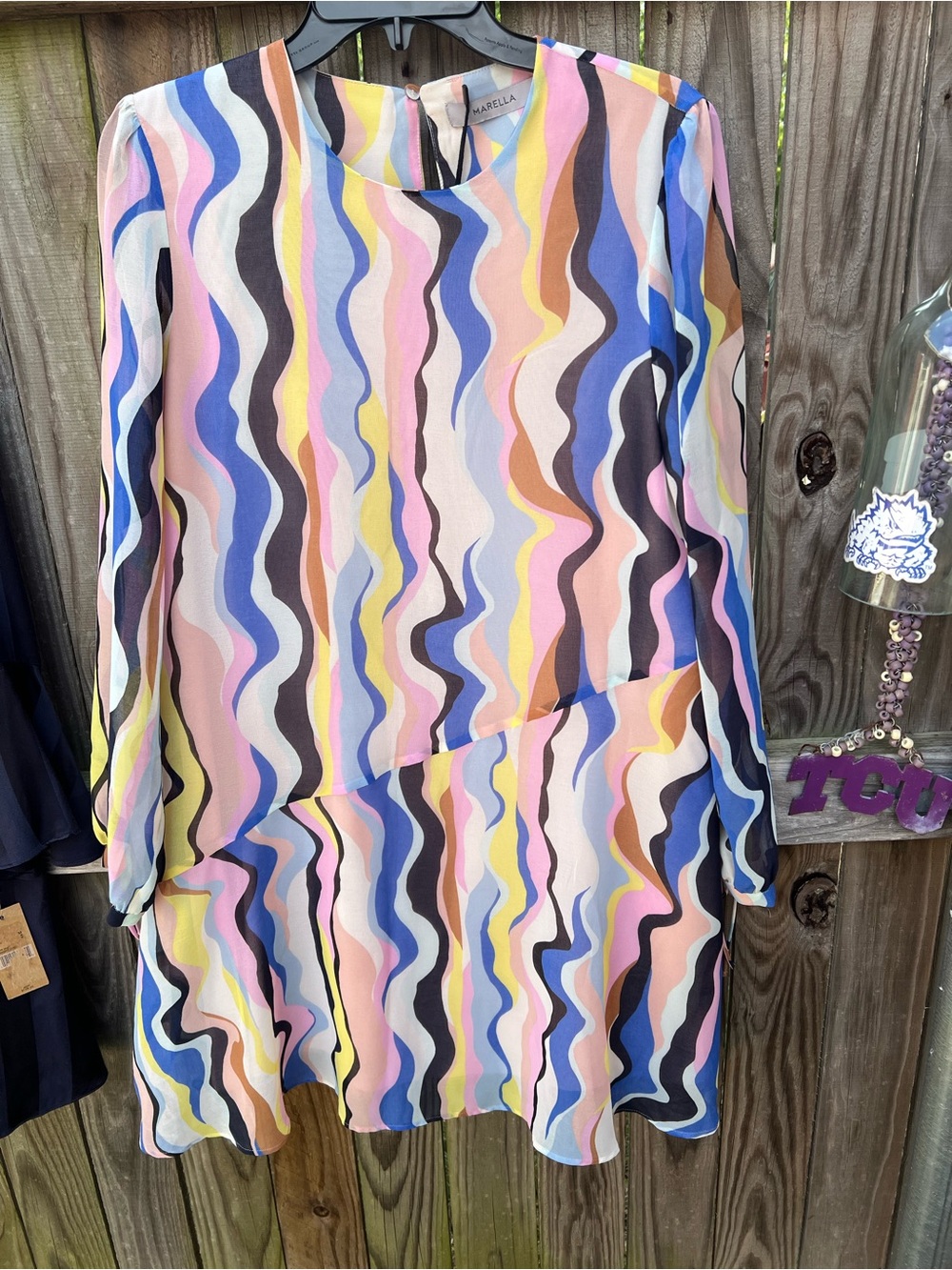 MARELLA Multicolor Wavy Print Shift dress in Pink Blue Yellow - Picture 3 of 10
